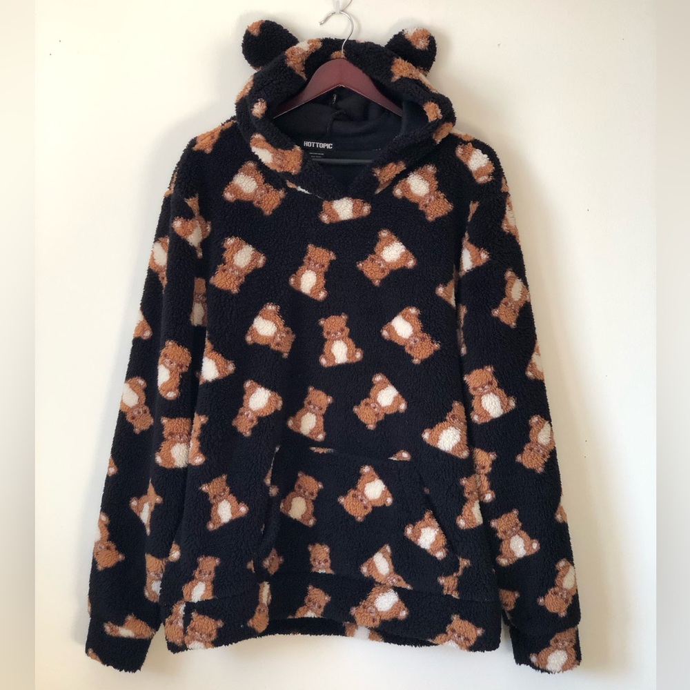 Hot Topic Teddy Bear Sherpa Hoodie - size LARGE - oversized plush teddy sweater - Picture 4 of 13